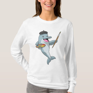 T-shirt Dauphin comme Peintre avec pinceau et couleur