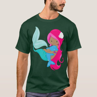 T-shirt Dauphin de cheveux roses de sirène afro-américaine