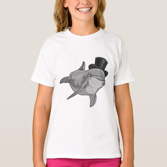T-shirt Dauphin en tant que Gentleman avec chapeau supérie (Devant)