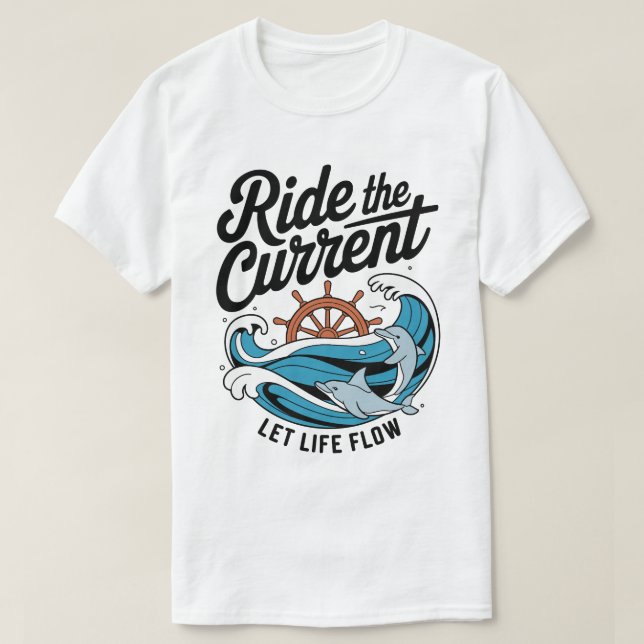 T-shirt Dauphins joueurs surf Ocean Wave & Ship Wheel (Design devant)