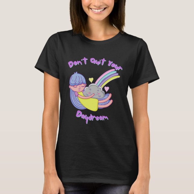 T-shirt Daydream Girl Hugging Smiling Cloud Rainbow (Devant)