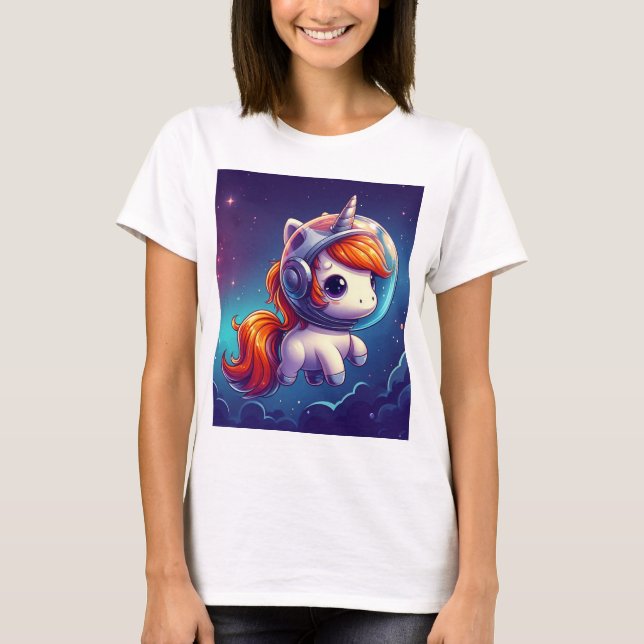 T-shirt de base féminin de l'astronaute Unicorn (Devant)