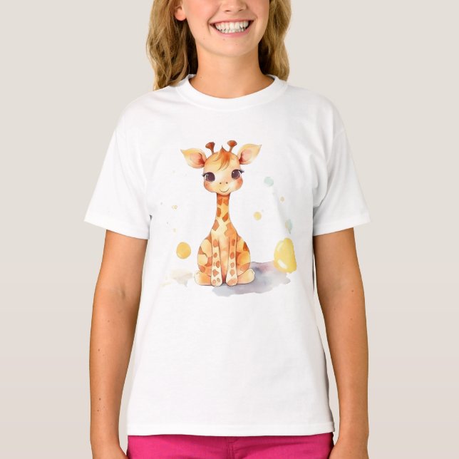 T-shirt de base pour enfant en Giraffe Bébé mignon (Devant)