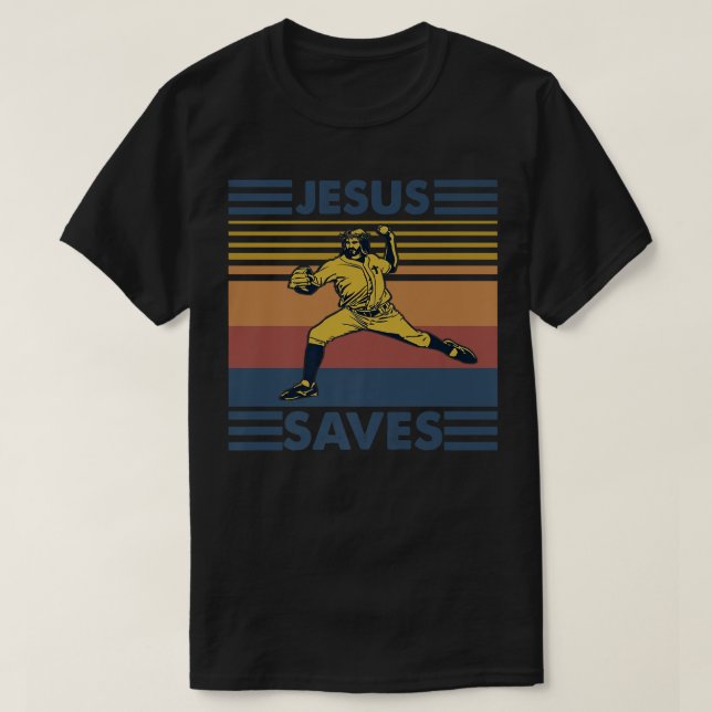 T-shirt de baseball Retro Distressed Jesus Saves (Design devant)