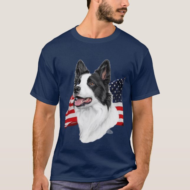 T-shirt de border collie et de drapeau (Devant)