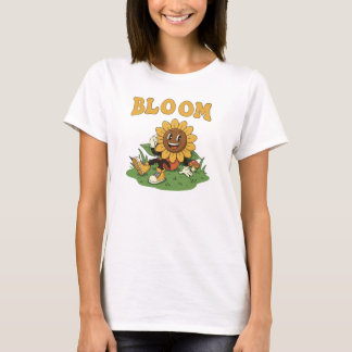 T-Shirt de caractère de tournesol en fleurs rétro 