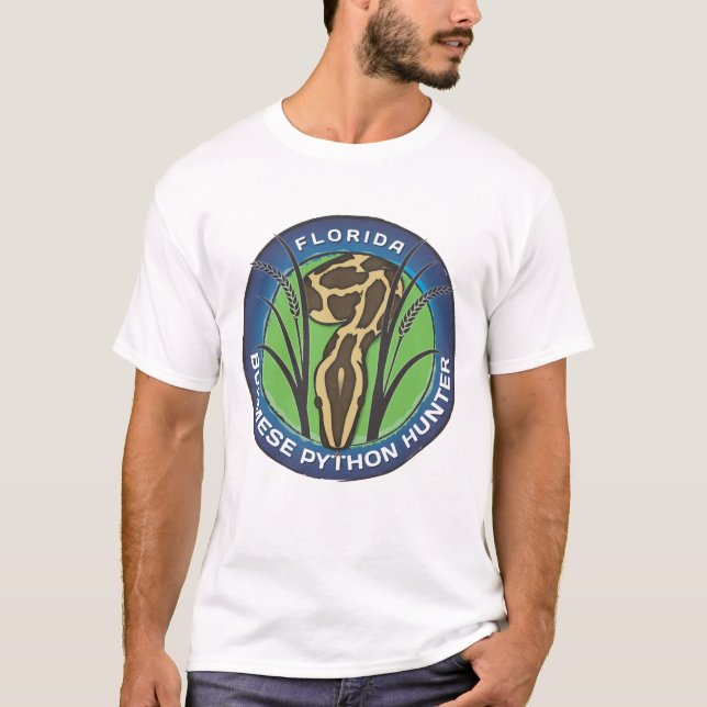 T-shirt de chasseur de python. Logo bleu (Devant)