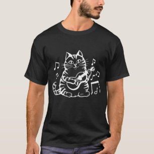 T-shirt de chat mignon jouant du piano à clé de mu