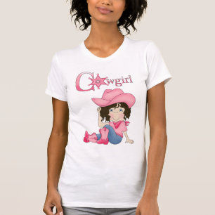 T-shirt de cheveux noirs de cow-girl d'amusement