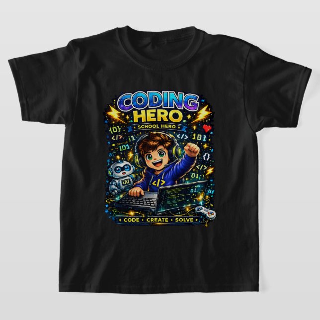 T-shirt de codage pour enfants | Héros STEM de cod (Poser)