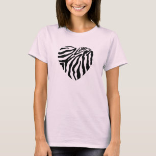 T-shirt de coeur d'impression de zèbre