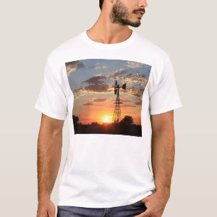 T-shirt de coucher du soleil de moulin à vent de