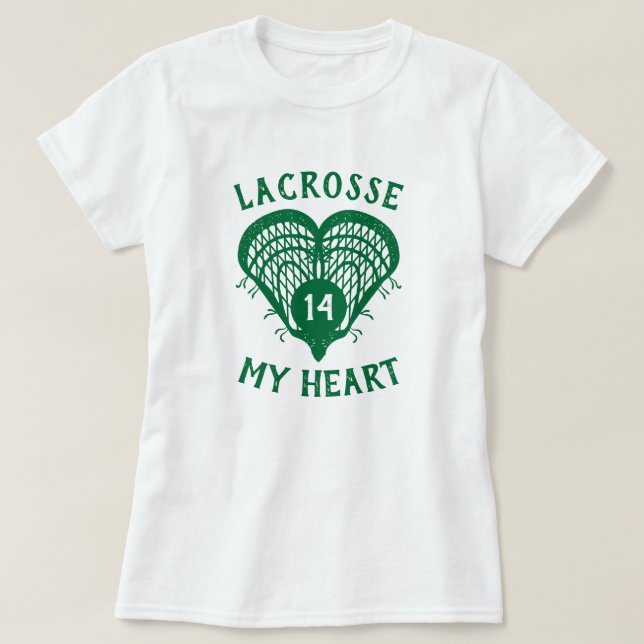 T-shirt de crosse verte Mon coeur (Design devant)