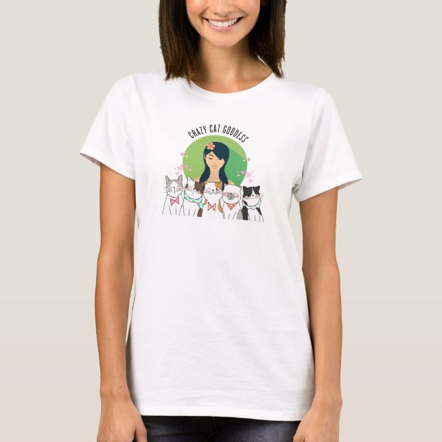 T-shirt de déesse de chat fou (Devant)