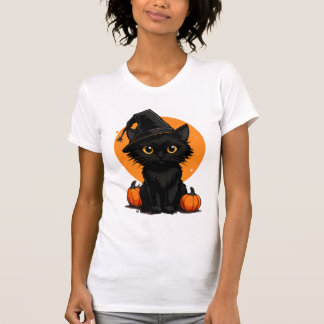 T-shirt de dessin animé avec un chat noir mignon |