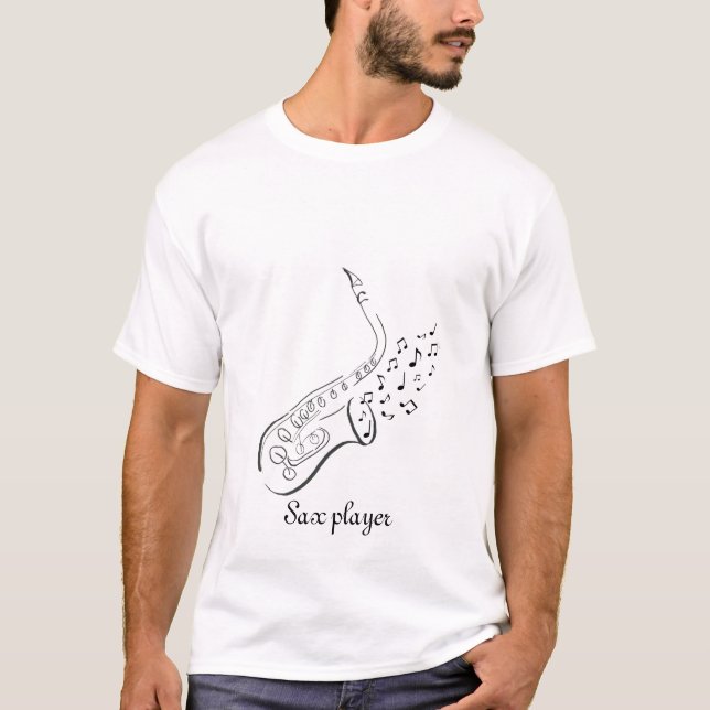 T-shirt de dessin d'encre du stylo n de saxophone (Devant)