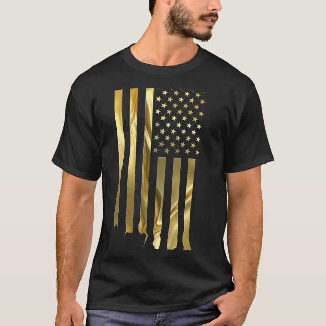T-shirt de drapeau américain d'or (Devant)