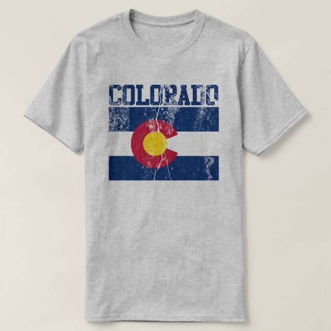 T-shirt de drapeau d'état du Colorado (affligé) (Design devant)
