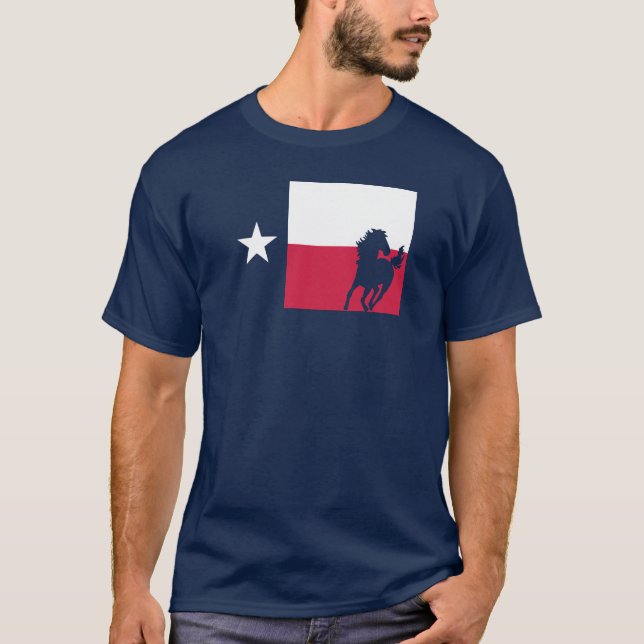 T-shirt de drapeau du Texas - cowboy et cheval (Devant)