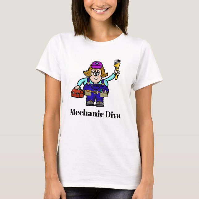 T-shirt de femelle de diva de mécanicien (Devant)