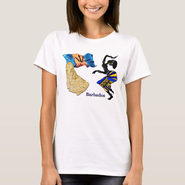 T-SHIRT DE FEMME DES BARBADE AVEC LA CARTE ET LE (Devant)