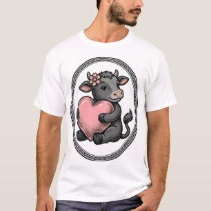 T-shirt de ferme avec gravure vintage de cœur de v