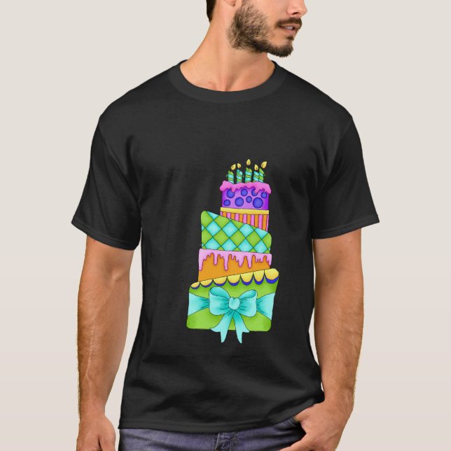T-shirt de gâteau d'anniversaire - (Hommes Noirs - (Devant)