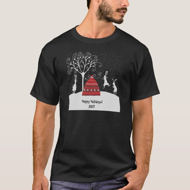 T-shirt de houblon de vacances de lapin d'hiver (Devant)