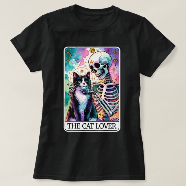 T-shirt de la carte Amoureux des chats Skeleton Ta (Design devant)