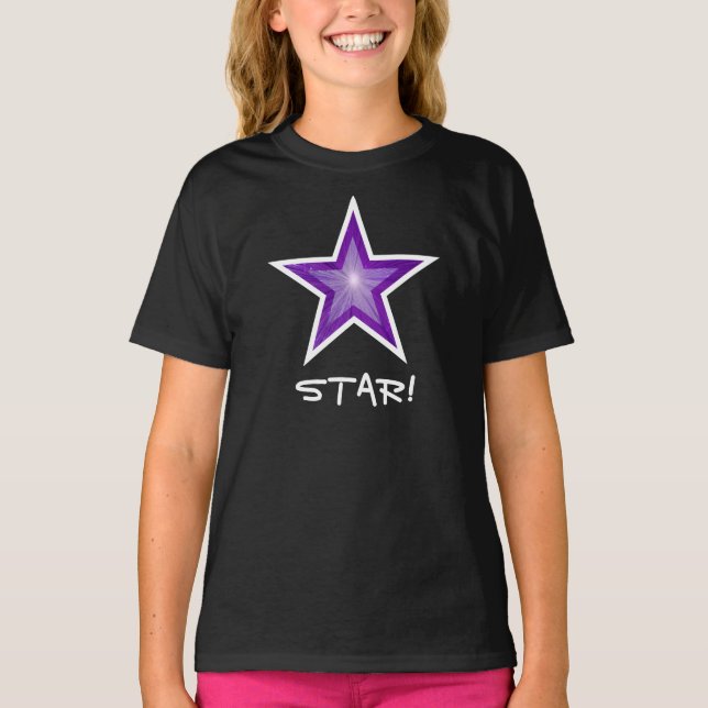 T-shirt de la fille "STAR !" blanc étoile violette (Devant)