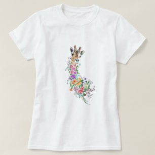 T-shirt de la Giraffe aux fleurs colorées - Peintu