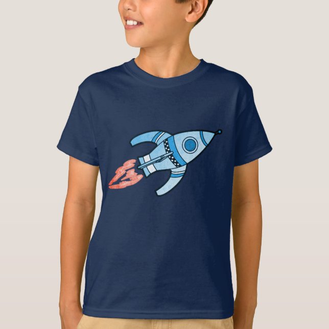 T-shirt de la marine des garçons de l'espace-fusée (Devant)