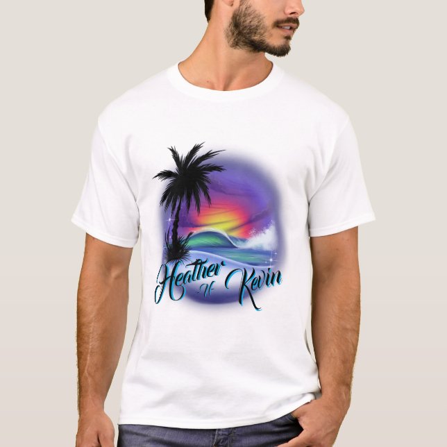 T-shirt de la scène de plage Airbrush (Devant)