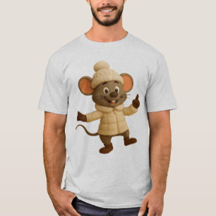 T-shirt de la souris d'hiver Drôle Cartoon Cosy