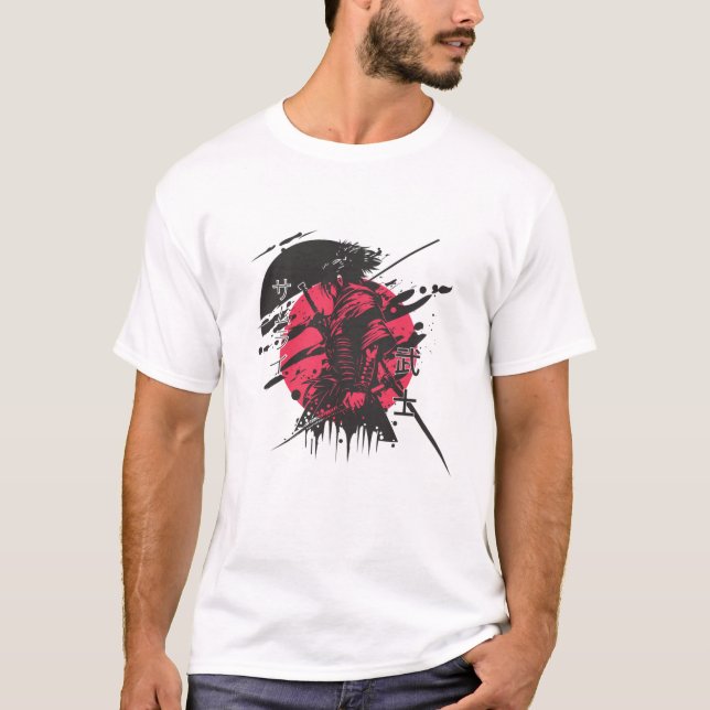 T-shirt de l'art guerrier Samurai - Style d'encre  (Devant)