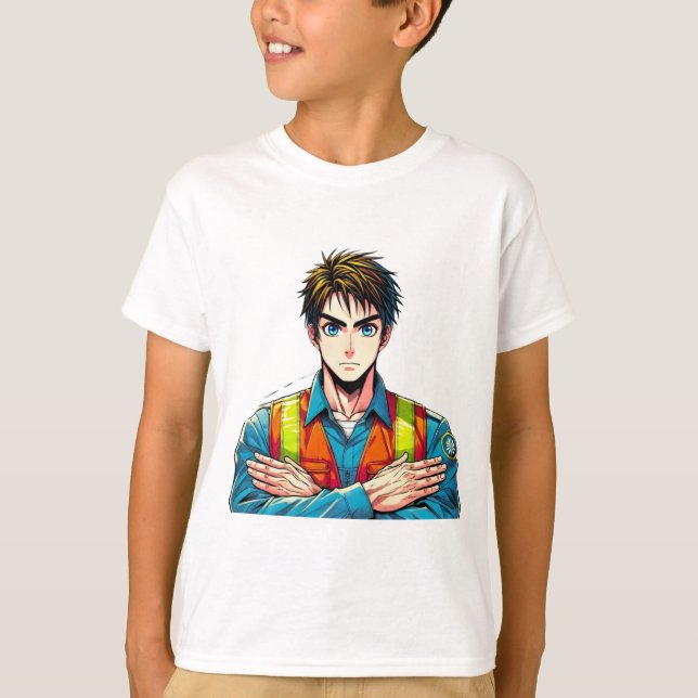 T-shirt de l'enfant avec un agent de sécurité mang (Devant)