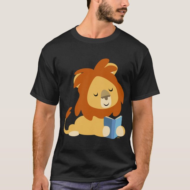 T-shirt de lion de bande dessinée de lecture (Devant)