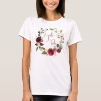 T-Shirt de mariage floral Bourgogne Bride Tribe