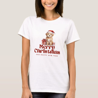T-shirt de Noël à chiot père Noël - T-shirt de vac
