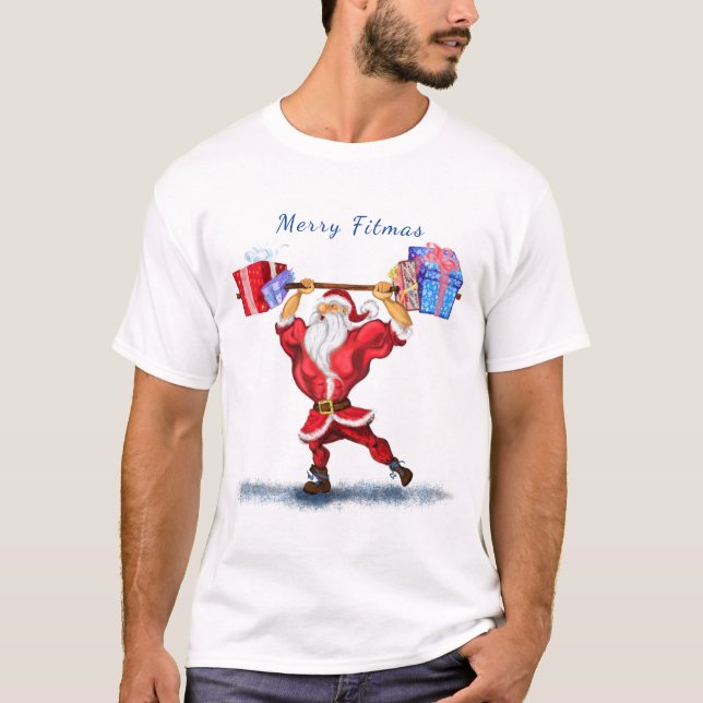 T-shirt de Noël Bodybuilder Père Noël avec cadeaux (Devant)