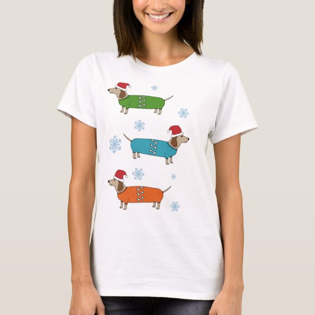 T-shirt de Noël de chiens de saucisse de teckel de (Devant)