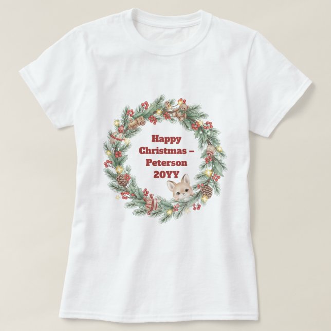 T-shirt de Noël de famille - couronne de Noël (Design devant)