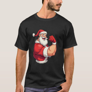 T-shirt de Noël drôle Santa musclé faisant un flex