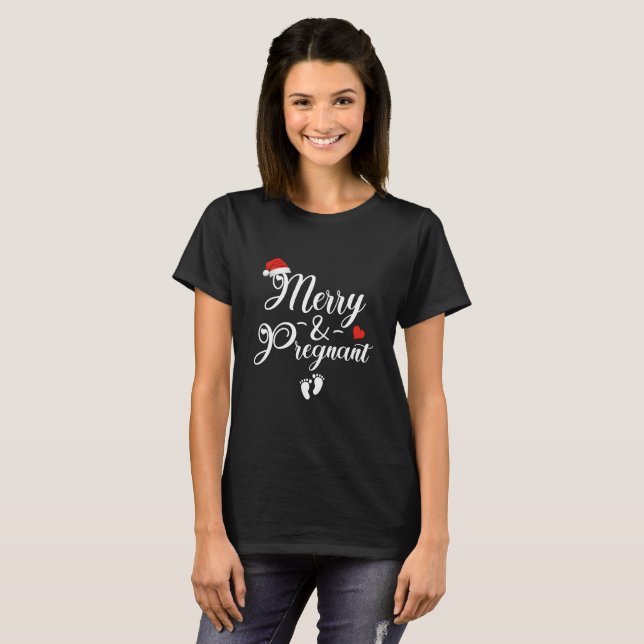 T-shirt de Noël Joyeux et Enceinte (Devant entier)