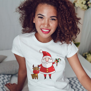 T-shirt de Noël mignon avec Père Noël et bébé renn