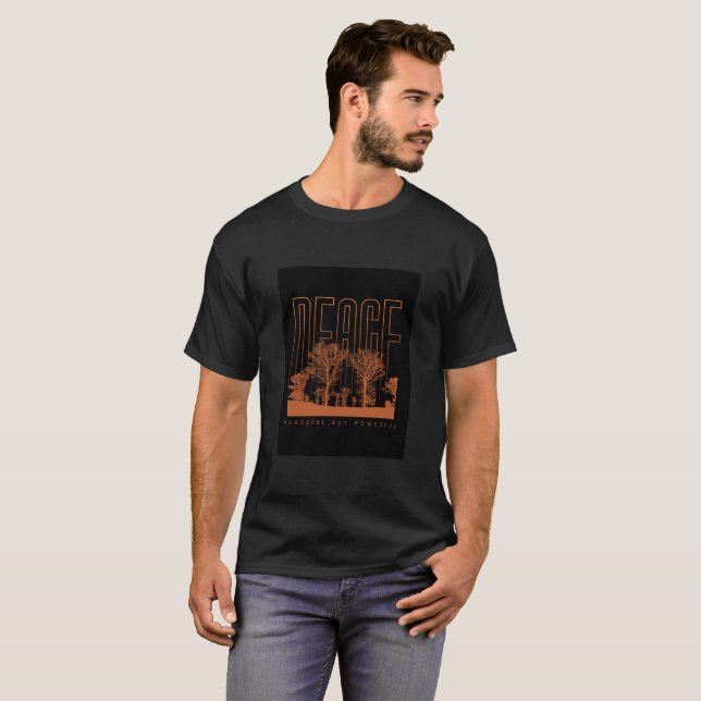 T-shirt de paix futuriste noir et orange (Devant entier)