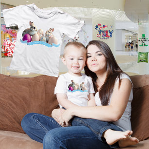 T-shirt de Pâques pour bébé deux lapins et oeufs d