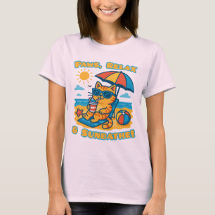 T-Shirt de Plage de Chat Amusant - Paws, Relax & S