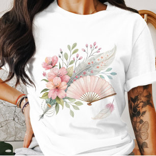 T-Shirt de plumes roses et de ventilateur