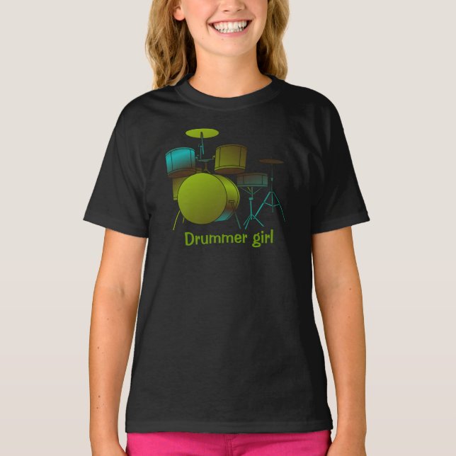 T-shirt de tambours vert/bleu avec le texte (Devant)